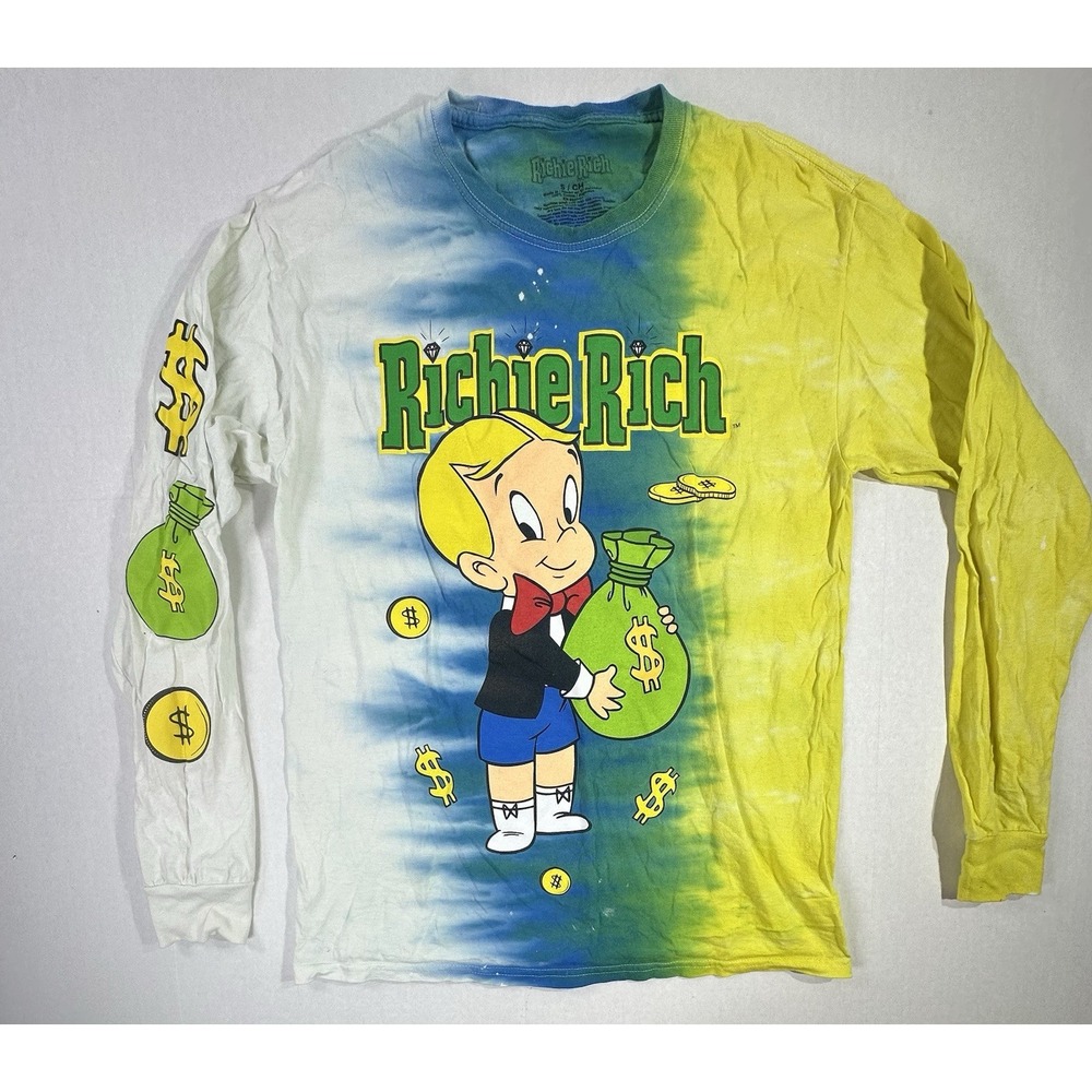 Richie Rich Long Sleeve Tie Dye Shirt Small Cartoon Money Bag Graphic Tee